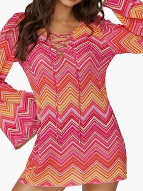 PQ SWIM Noah Metallic Long Sleeve Cover-Up Tunic - M/L